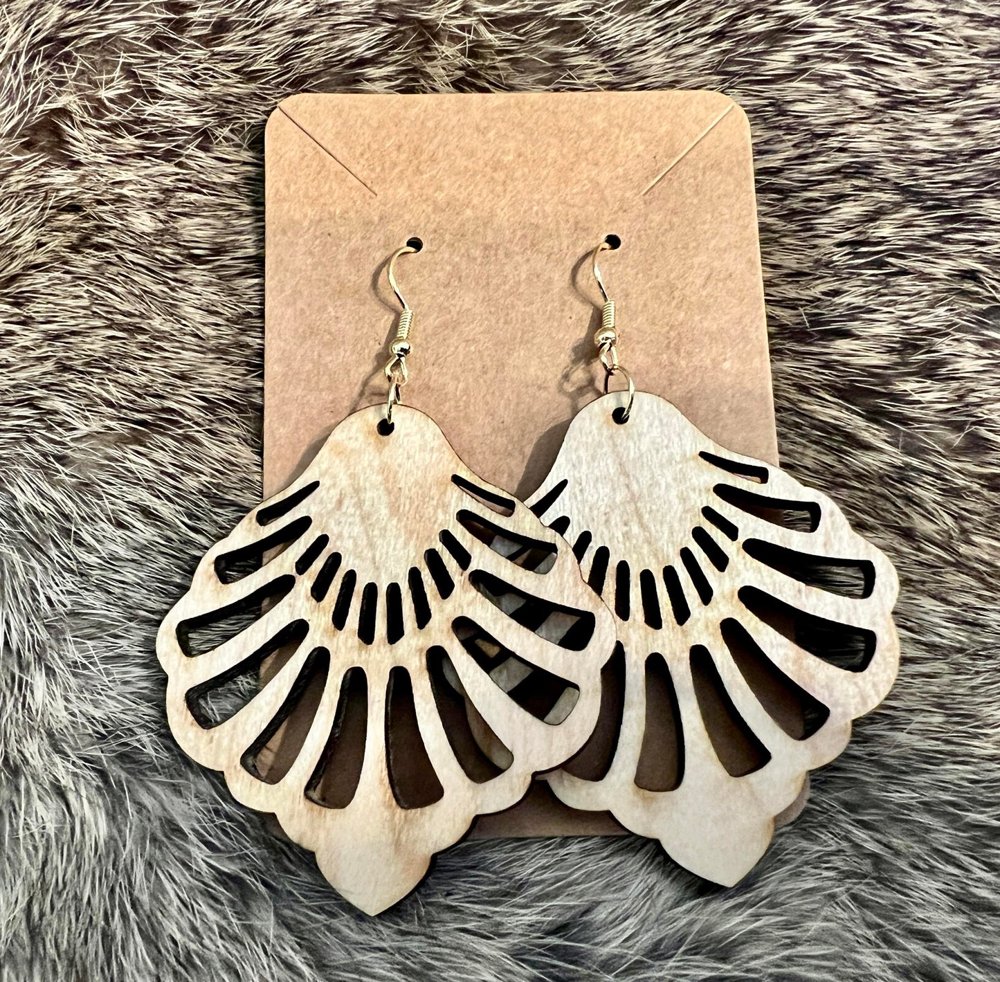 Ornate Seashell Earnings- Maple Wood