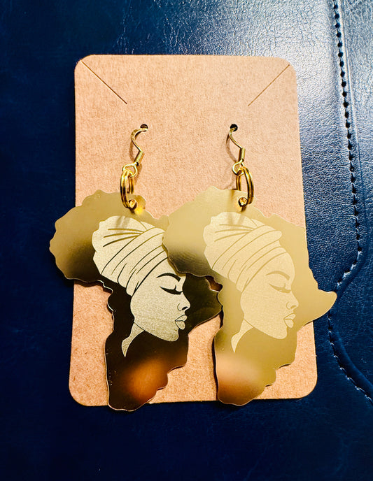 Africa Queen Silhouette Earrings – Gold Mirror Finish