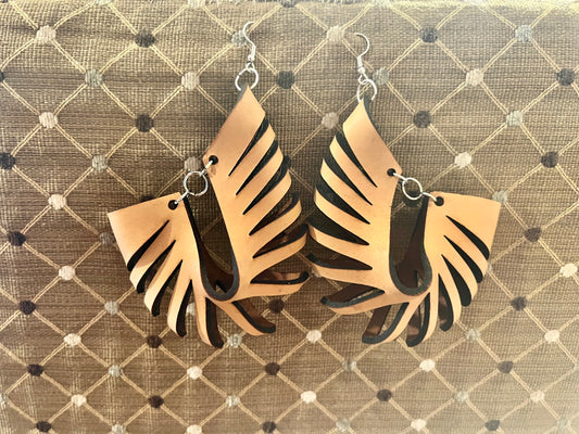 Large Dangle Drop Earrings. Leather Drop Earrings. Leather Earrings.