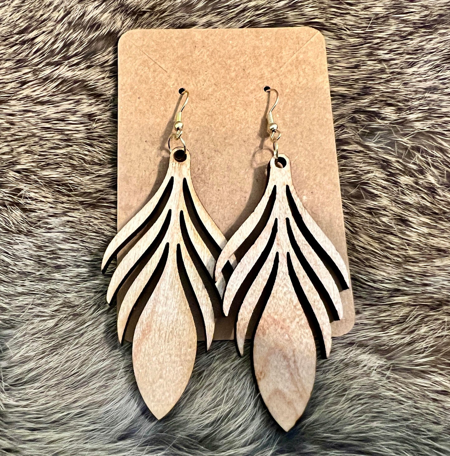 Feather Earrings- Cherry Wood