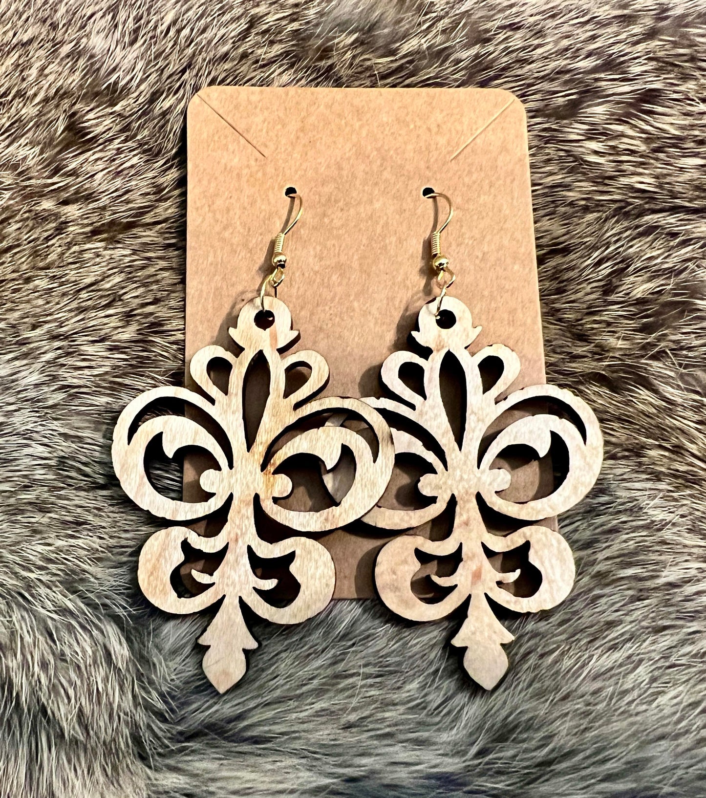 Victorian style Lily Flower Earrings- Maple Wood