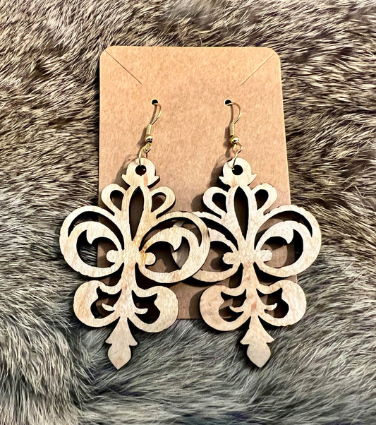 Victorian style Lily Flower Earrings- Maple Wood