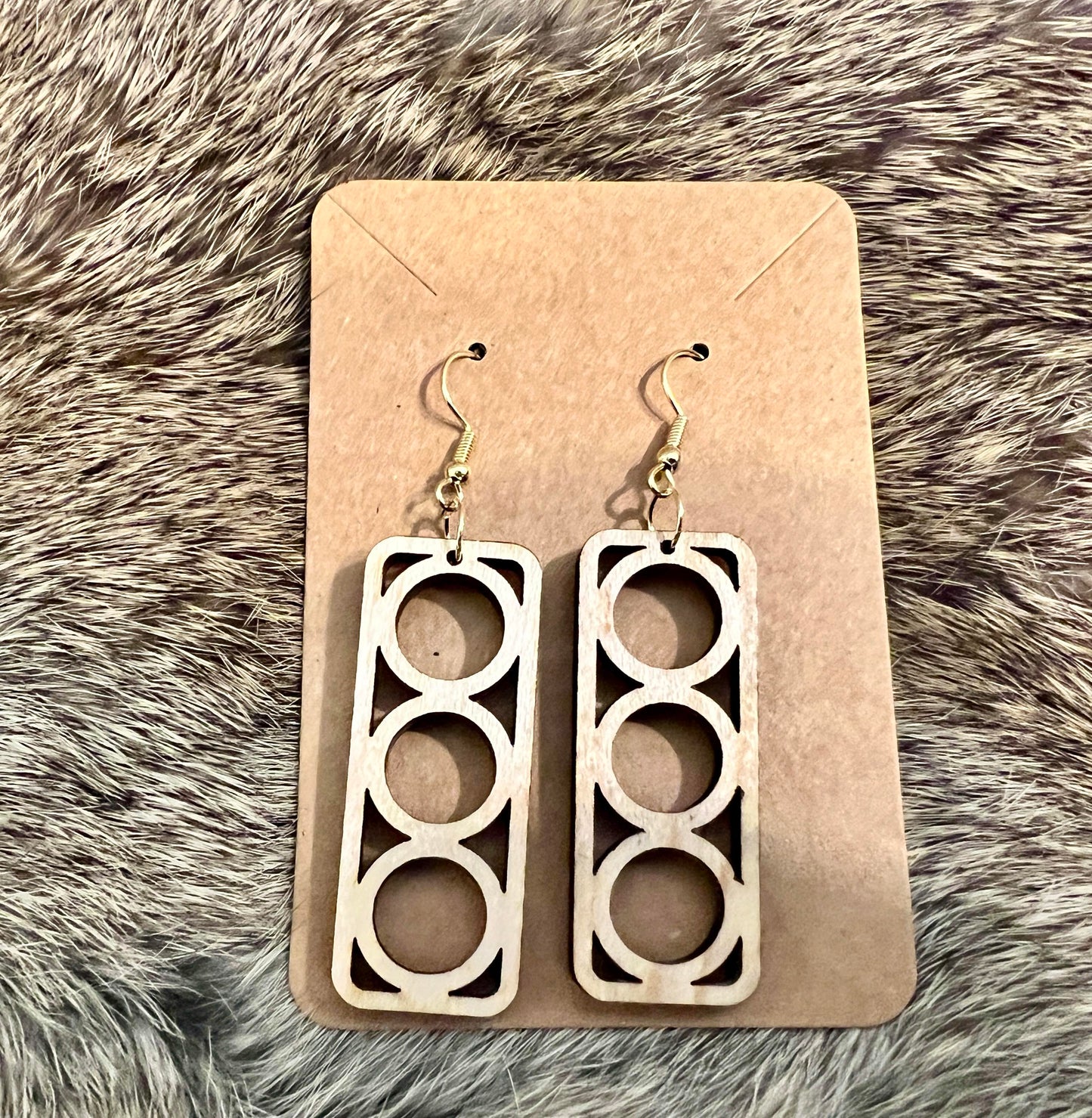3 Circle Rectangle Earrings- Maple wood