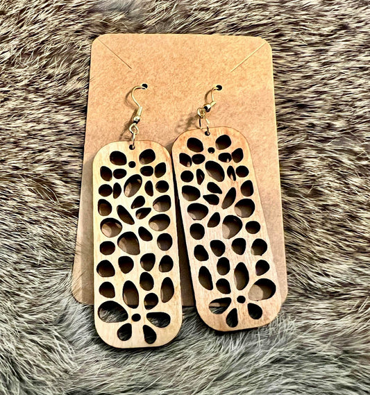 Rectangle Earrings with Random Holes - Cherry Wood